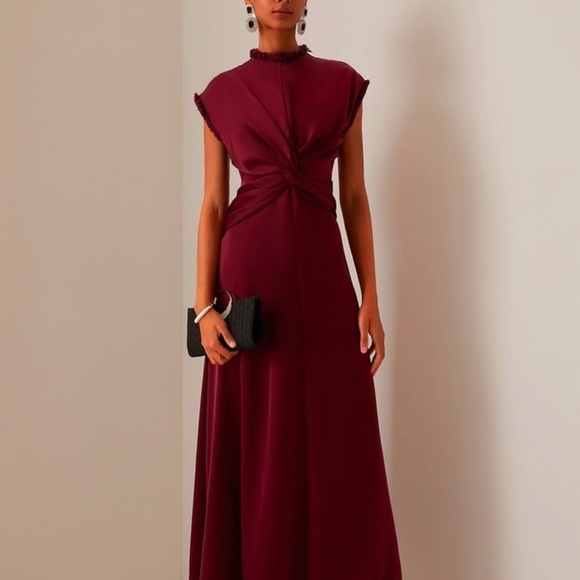 Red Ruched Maxi Gown for Wedding Guest - Picture 1 of 3